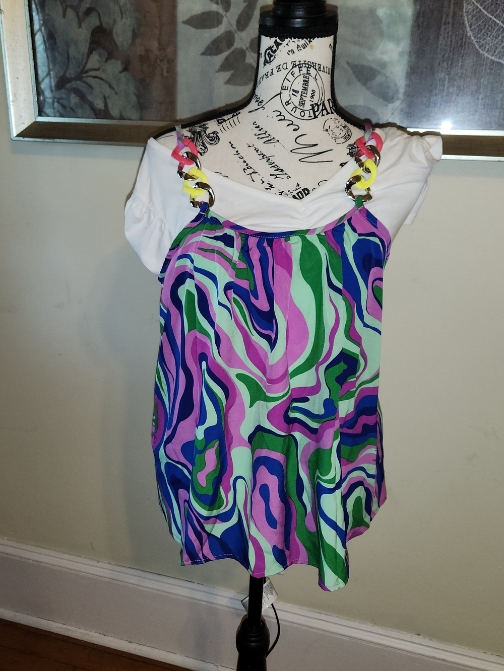 SHEIN Colorful Swirl Tank Top with Chain-Link Straps